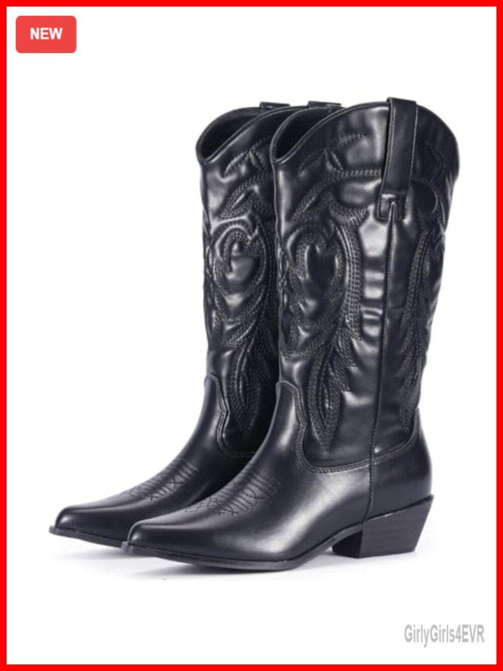 Women's Pointy Toe Cowboy Boots, Chunky Heel Western Boots - Faux Leather